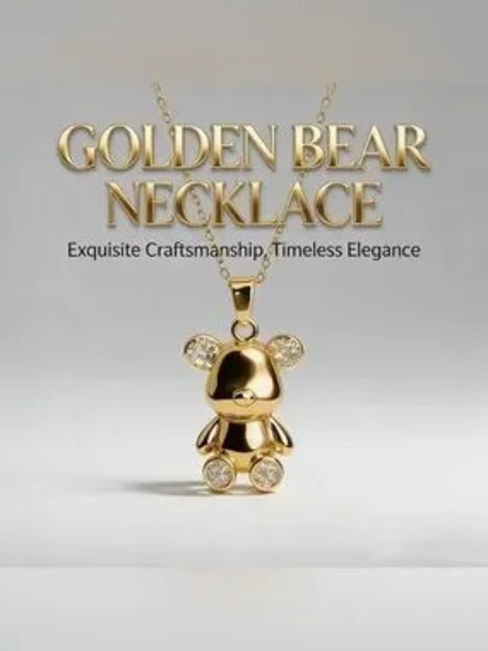 18K Gold Bear Pendant Necklace Micro Pave Diamond Teddy Luxury Fashion Jewelry